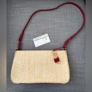 Etienne Aigner shoulder bag woven straw 
dark burgundy/cranberry trim sandal fob